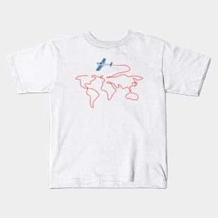 World Map Plane Travel Kids T-Shirt